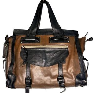 CHLOE Chloé Tracy Two-Tone Leather Tote Satchel Black Brown Top Handle w Cert